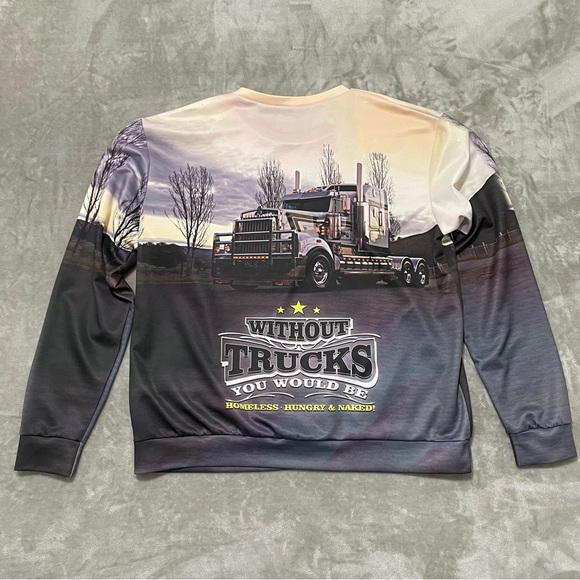 "WITHOUT TRUCKERS" Crewneck Sweater with Graphic Truck Design Size XL - Picture 4 of 8